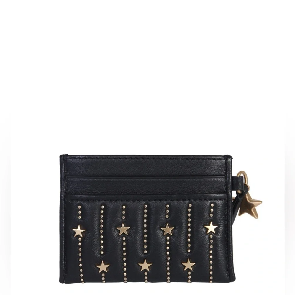 Tory Burch Black leather Card Holder with Gold Star Accents